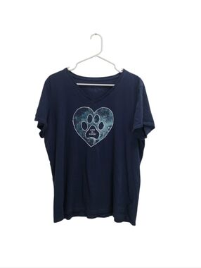 Life Is Good Navy V-Neck Crusher Lite Tee with Paw Heart Graphic  Size XL READ**